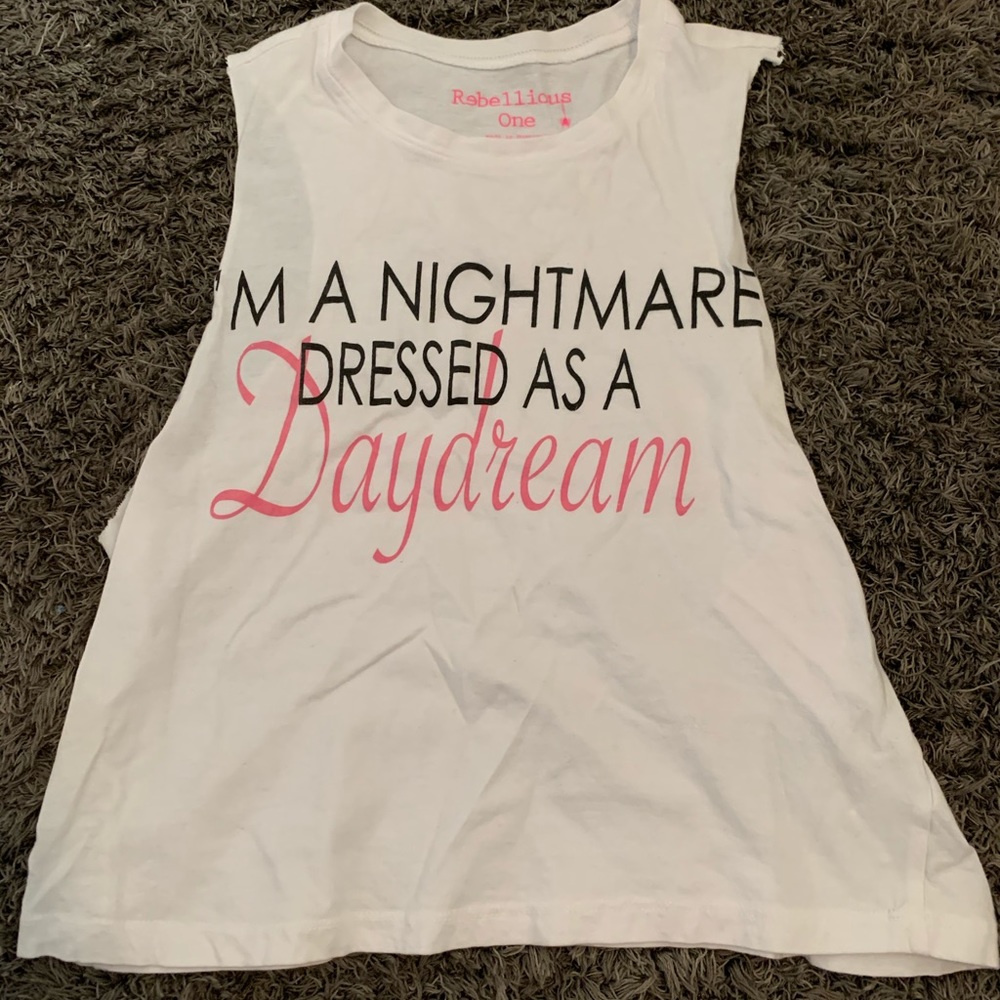 White cut off tank with writing